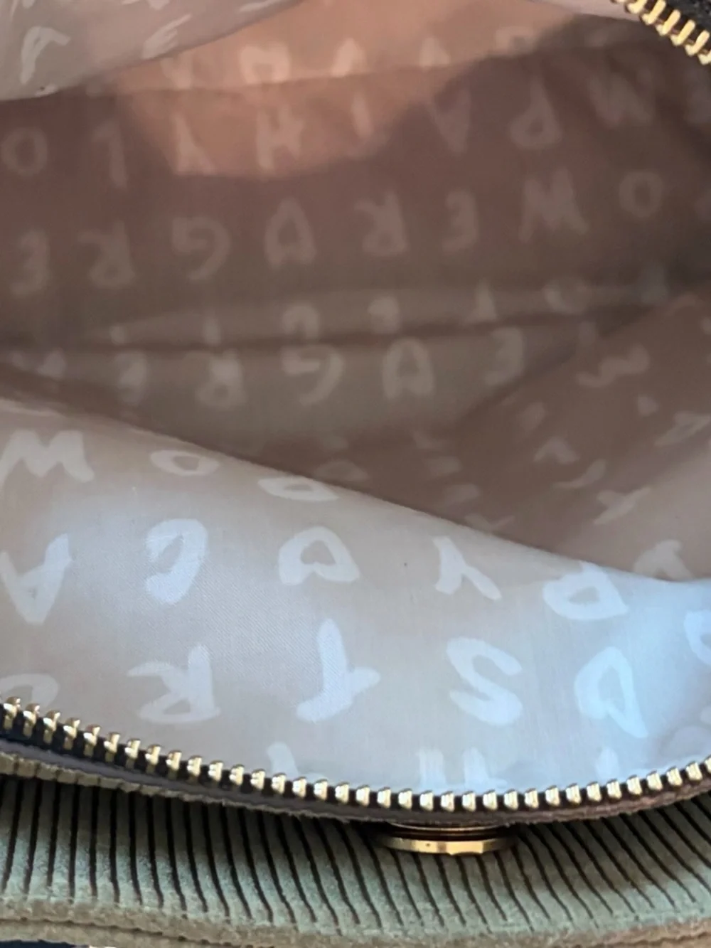 Aimee Kestenberg Corduroy Satchel Bag Taupe & Black Gold Hardware